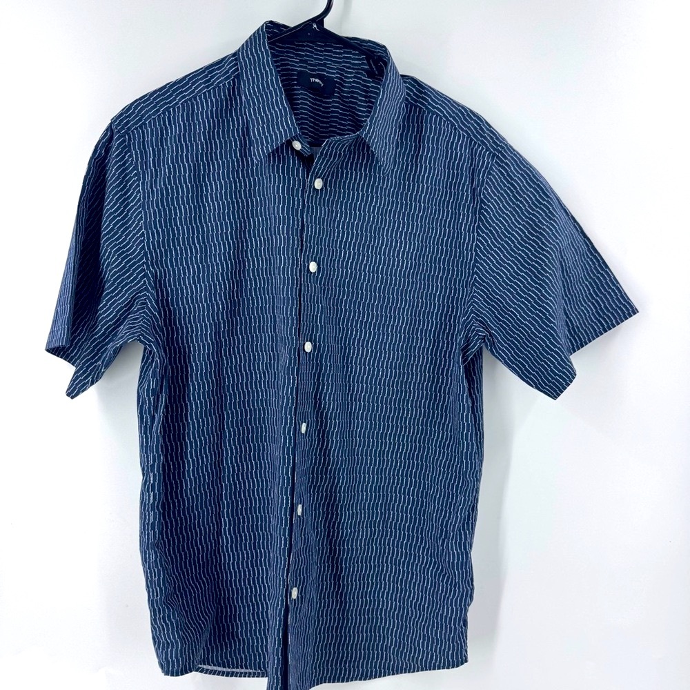 Theory Navy Textured Button Down Shirt‎